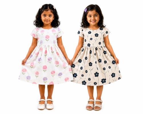 Image of Kids Girls Combo Frock | Girl Cotton Blend Dress | Princess Style Frock | Birthday, Casual & Festive Outfit