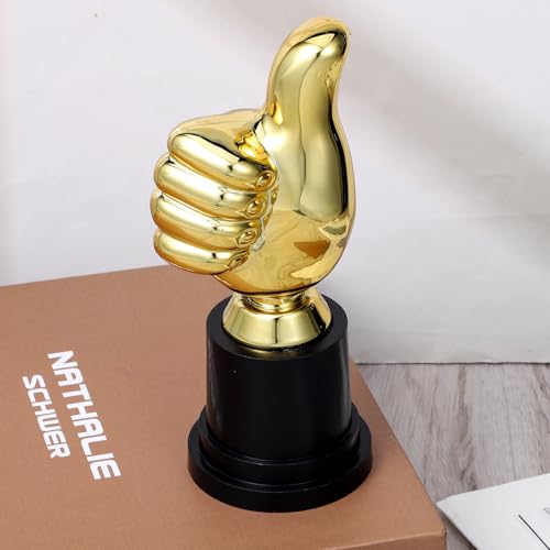 Golden Thumbs Up Award Trophy, Engraving Funny Plastic Winner Award Status Sculpture 5 Inch Gold Trophy Cups for Staff or Adults Party Favors Sports Game Job Football Competition Rewards for Humorous