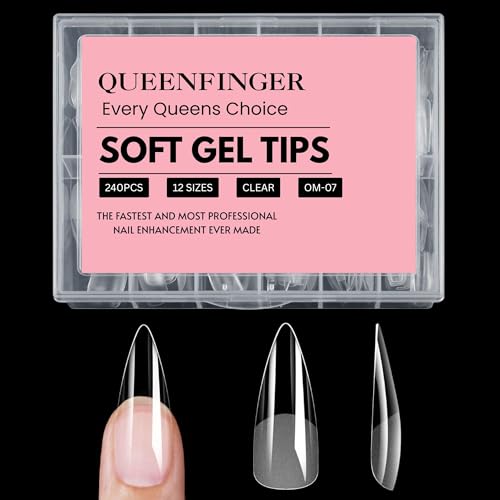 240PCS Soft Gel Nail Tips with Box – Clear Gel X Nail Tips Full Cover Fake Nails Soft Acrylic Tips for Nail Extension Manicure at Home or Salon DIY Use for Women and Girls (07)