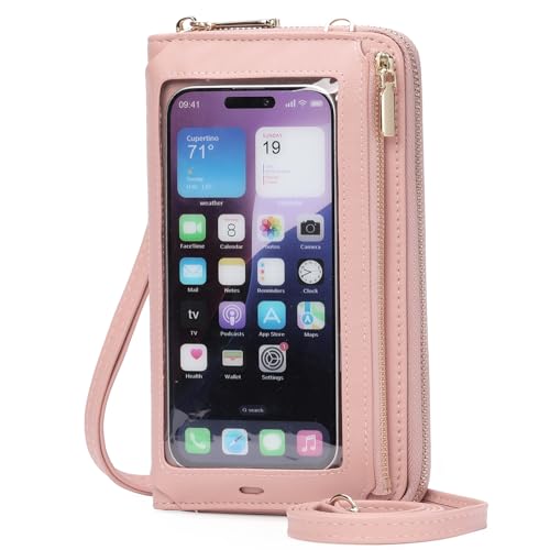 GOIACII Phone Purse Crossbody Bags for Women Small Travel Wallet Touch Screen RFID Blocking Pink