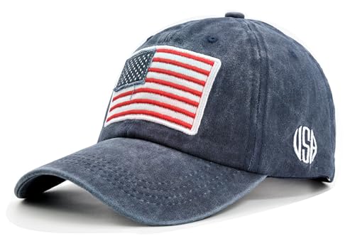 Image of American Flag Baseball Cap for Men Women, Washed Cotton USA Hat, Adjustable Patriotic Cap for 4th of July