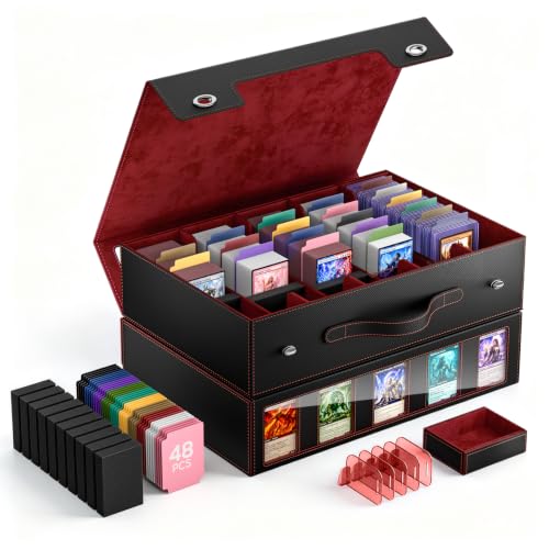 Image of MoKo Trading Card Storage Box for MTG, 3900+Capacity, Black Red | Card box with Dice Tray, Commander Display & Handle, Top Loaders Organizer Case, For Magic Game, TCG PTCG Sport Cards