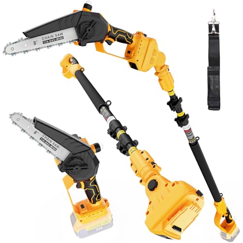 2-in-1 Cordless Pole Saw Compatible with Dewalt 20V MAX Battery (No Battery) 8 Inch Brushless Pole Extension-15.6ft- Chainsaws for Tree Trimming (Tool Only)