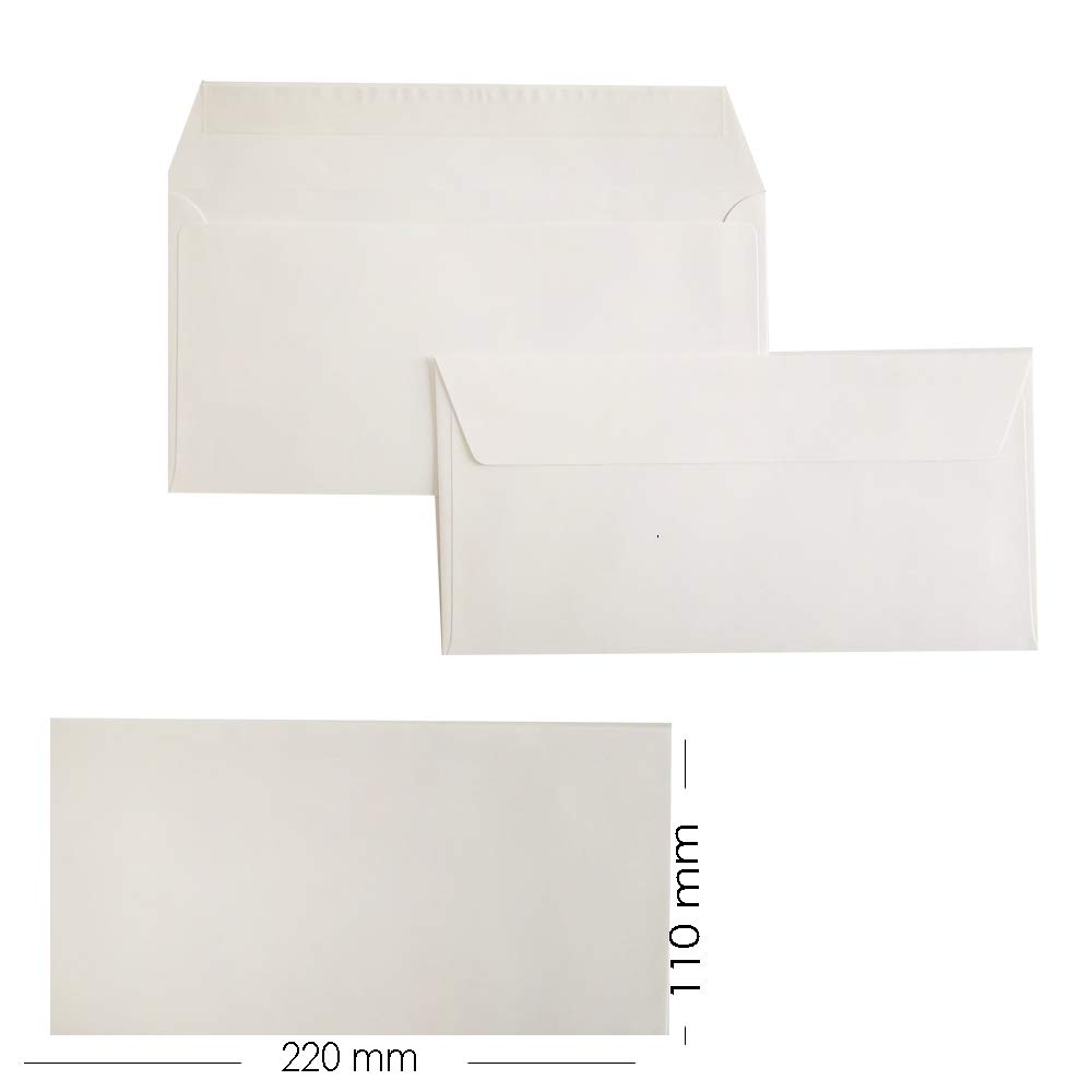 Enveloppes format DIN long, 110 x 220 mm, 120 g, rabat droit avec patte autocollante, idéales pour anniversaire, mariage, invitations, cartes de vœux, Noël 150 x 50 Ivoire