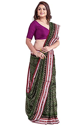 Image of Odisha Sambalpuri Handloom Ikat Women's Cotton Saree, Odisha Handloom Handmade Pure Cotton Khandua Saree, Ikkat Orissa Traditional Handloom Saree Without Blouse