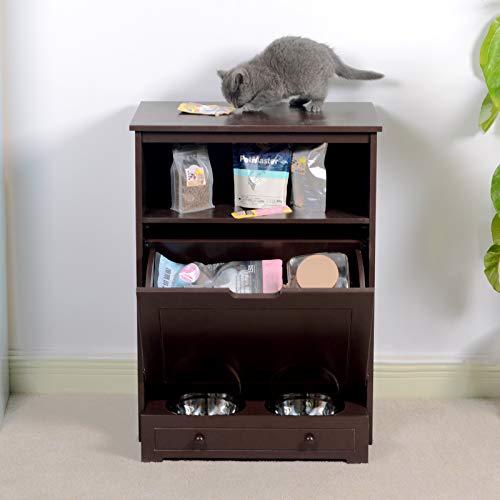 Facilehome Dog Food Storage Cabinet, Wooden Dog Food Storage Container and Feeding Station, pet Feeder Station with 2… - Image 4