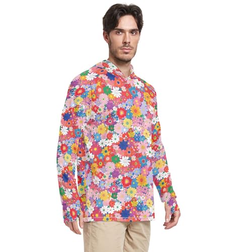 Beautiful Flowers Men's Sun Shirts Hoodies Long Sleeve Hiking Hoodie UPF 50+ Farmer Shirt S2
