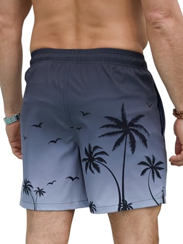 Image of Mens Swim Trunks Compression Liner No Mesh Swimming Trunks Men Swimwear Quick Dry Above Knee Zipper Pocket Swim Shorts