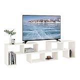 DEVAISE 3 Pieces TV Console Stand, TV Table Modern Entertainment Center Media Stand, Storage Bookcase Shelf for Living Room, White