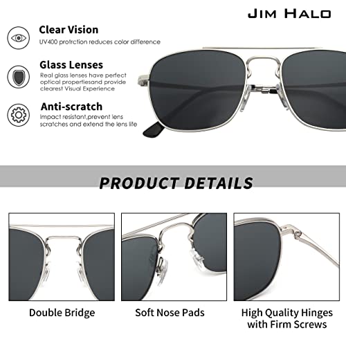 Image of JIM HALO Retro Square Aviator Sunglasses Premium Glass Lens Flat Metal Eyewear Men Women