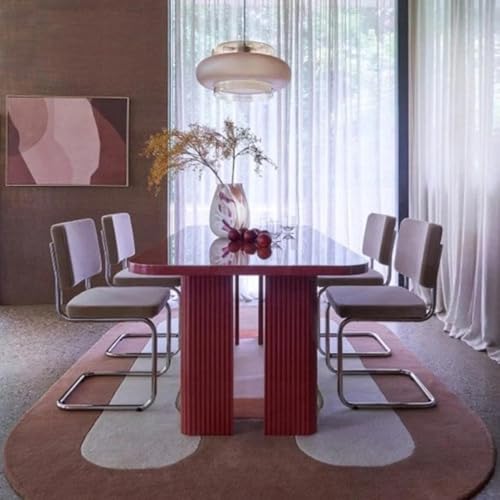 Image of Irregular Shape Handmade Woolen Carpet Pink Colour Size 4x6 feet