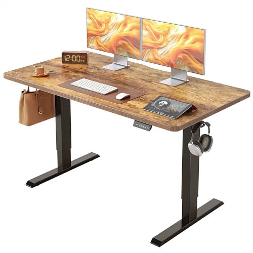 FEZIBO ���~�f�X�N �d�� ���~���f�X�N ��120cm �I�t�B�X���[�N�e�[�u�� �X�^���f�B���O�f�X�N �����������[�@�\ �㉺�������~ �É� ���[�t�b�N�t�� �Փˌ��m �� ��Ɗ� �e�����[�N�y��120 x ���s��60 x ����72-118cm�z