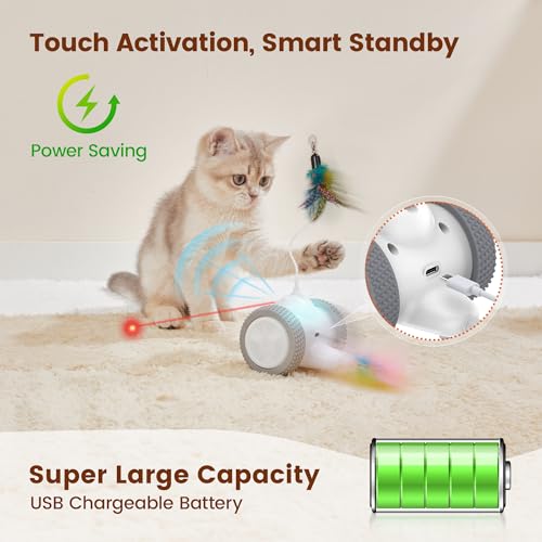 Potaroma-Cat-Laser-Toys-Interactive-3in1-Rechargeable-Automatic-Moving-Wheels-2-Feathers-Indoor-Kitten-Exercise-Kicker-Toys-Assorted-Colors-Feathers-for-All-Breeds