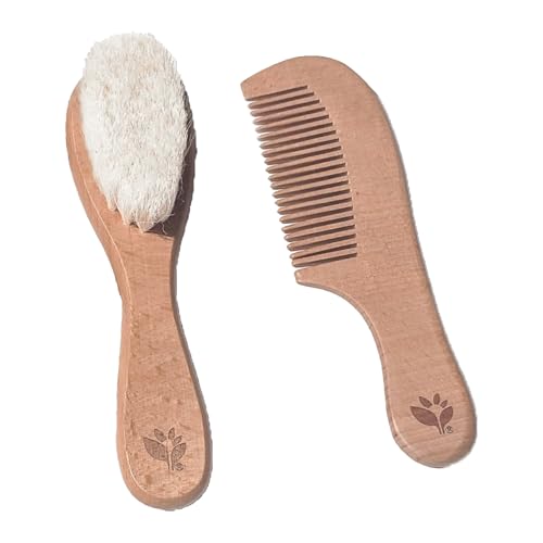 Image of green sprouts Baby Brush & Comb Set | Gently grooms baby's hair | Made of natural wood and bristles