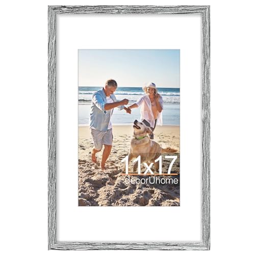 decorUhome 11x17 Picture Frame, Display Pictures 8x12 with Mat or 11x17 without Mat, Wall Hanging Poster Frame, Grey, 1 Pack