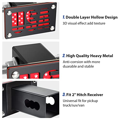 Kftrocks Towing Hitch Cover Fits 2'' Hitch Receivers For Trucks, Black Finish Heavy Duty Metal Trailer Hitch Cover Comes With Usa Logo And Security Locking Kits, Compatible With Sedans, Suv, Trucks #TOP1