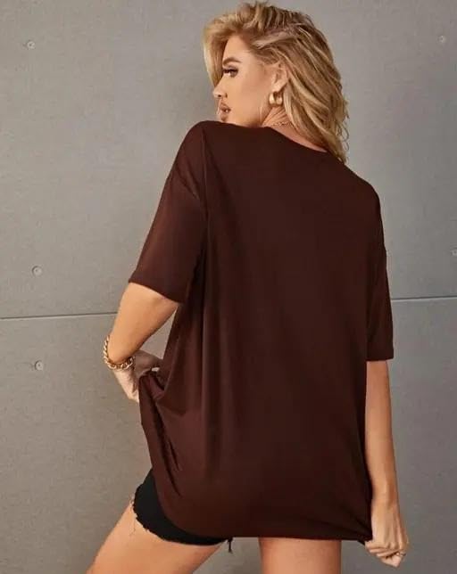 Image of Stylish and Comfortable Oversized Cotton Blend T-Shirt for Women & Girls - Short Sleeves | Loose Fit