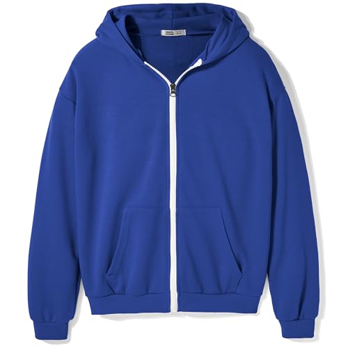 Ohoo Unisex Boys Girls Hoodie Full Zip Up Cotton Blend Long Sleeve Lightweight No Drawstring with Pockets