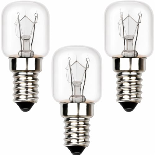 Unikeen 3pcs E14 25W Bombillas para Horno Resistente a 300° grados Blanca Cálida 2700K AC 220-240V T22 Edison Bombillas de Rosca para Horno Microondas Lámpara de Sal Frigorifico Nevera