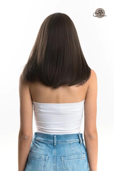 Miniatura 5 de FEDERICA - Peluca lacia marrón con flequillo completo, pelucas sin pegamento para mujer, pelucas de cabello largo sintético natural para uso diario