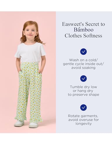 Image of Toddler Girl Pants Soft Bamboo Viscose Casual Ruffle Wide Leg Trousers for Kids with Pockets