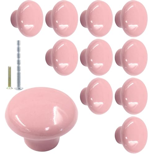 Biaungdo 10 Pack Ceramic Door Knobs Retro Ceramic Dresser Knobs Round Cabinet Knobs Decorative Drawer Knobs Pulls for Cabinet Closet Drawer Cupboard(Pink)
