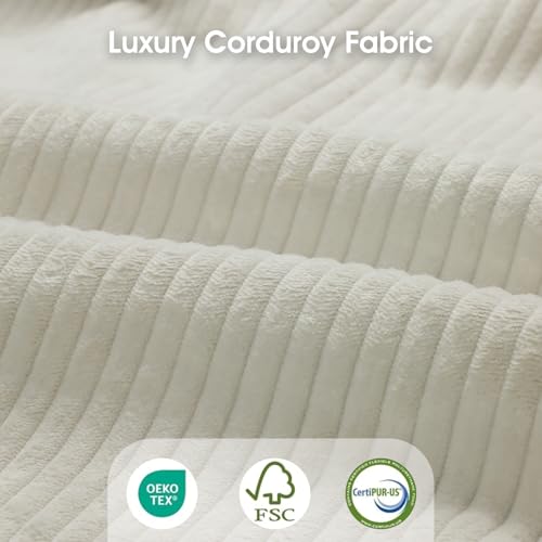 Image of LLappuil Modular Sectional Sleeper Sofa with Storage, U Shaped 6-Seat Corduroy Couch with 5 Throw Pillows, Convertible Sofa Set for Living Room & Small Space, Skin-Friendly & Soft, Beige