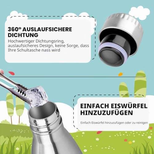 HoneyHolly Trinkflasche Edelstahl, Thermosflasche 500ML, BPA-frei Auslaufsichere Vakuum Isolierte, Thermoskanne… – Ansicht 4