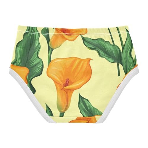 Durable Toddler Underwear Custom 2t Cotton Panties for Girl Orange Calla Lilies Green Leaves Yellow Kids Briefs Undies2
