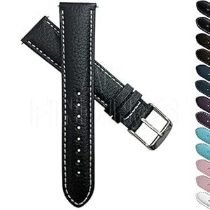 18mm Echt Buffalo Grain Lederen Horloge Band Heren Dames Gewatteerde SS Gesp Zwart/Wit