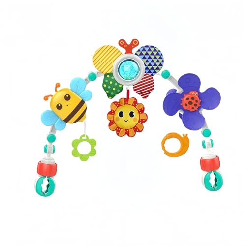 ベビーカー用プレイアーチおもちゃ | てんとう虫風車&蝶ガラガラ付き | 折りたたみ収納可・持ち運び便利 | 赤ちゃんの感覚発達・運動能力向上に | チャイルドシート/ベビーベッド対応