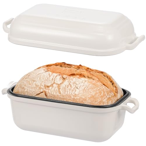 Ryede Enameled Cast Iron Dutch Oven for Sourdough Bread Baking Dutch Oven Pot with Lid 106 Bread Loaf Pans with Lid for Homemade Bread Cake Meatloaf Oven&Induction Safe (White 3.84 QT)
