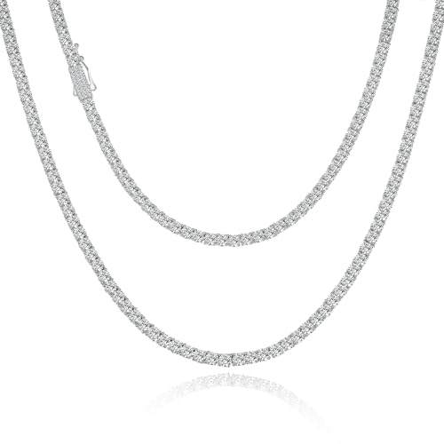 3mm Tennis Necklace for Women Men 18K Gold/18K White Gold Plated Round CZ Tennis Chain in Gift Box, 16/18/20 Inch