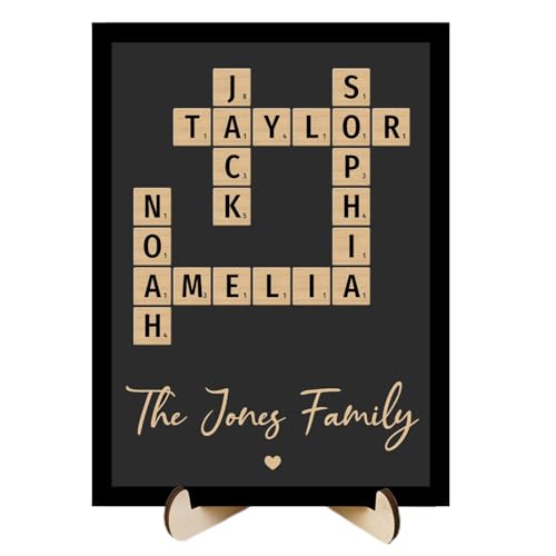 Nazenti Mothers Day Puzzle Gifts for Mom Personalized Our Family Crossword Puzzle Wooden Sign Custom Name Wall Decor Custom Wood Plaque Christmas Birthday Gifts for Home