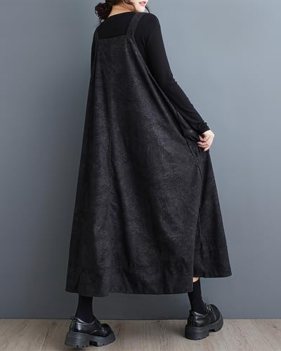 ellazhu Women's Dress Coat Strap Shoulder Zipper Two Side Pockets Flowy Hem Solid Color Loose Oversize GZ2794