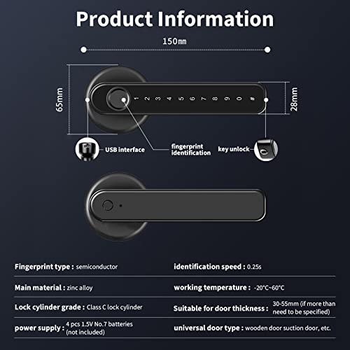 Smart Door Lock Fingerprint, Touchscreen Keyless Entry Door Lock, Fingerprint Door Lock With Keypad, Biometric Deadbolt With Reversible Lever Locking For Home And Apartment, Black (F190) #TOP5