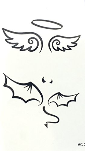 STRASS & PAILLETTES - Mini Tatouages éphémères métallique Waterproof mi Ange mi Demon Noir Waterproof - Tatoo temporaire - Bijou de Peau