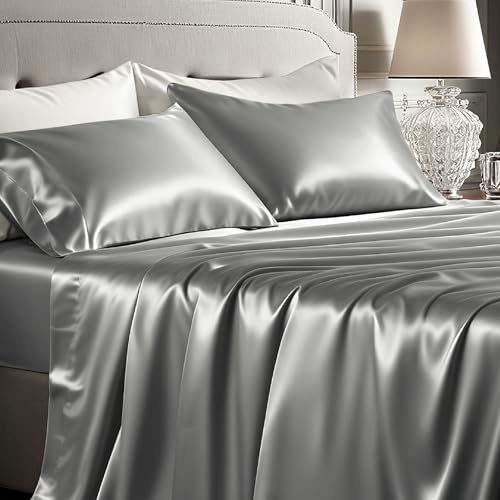 Image of Bedsure Satin Sheets Queen Size, Soft Silky Bedsheets for Hair & Skin
