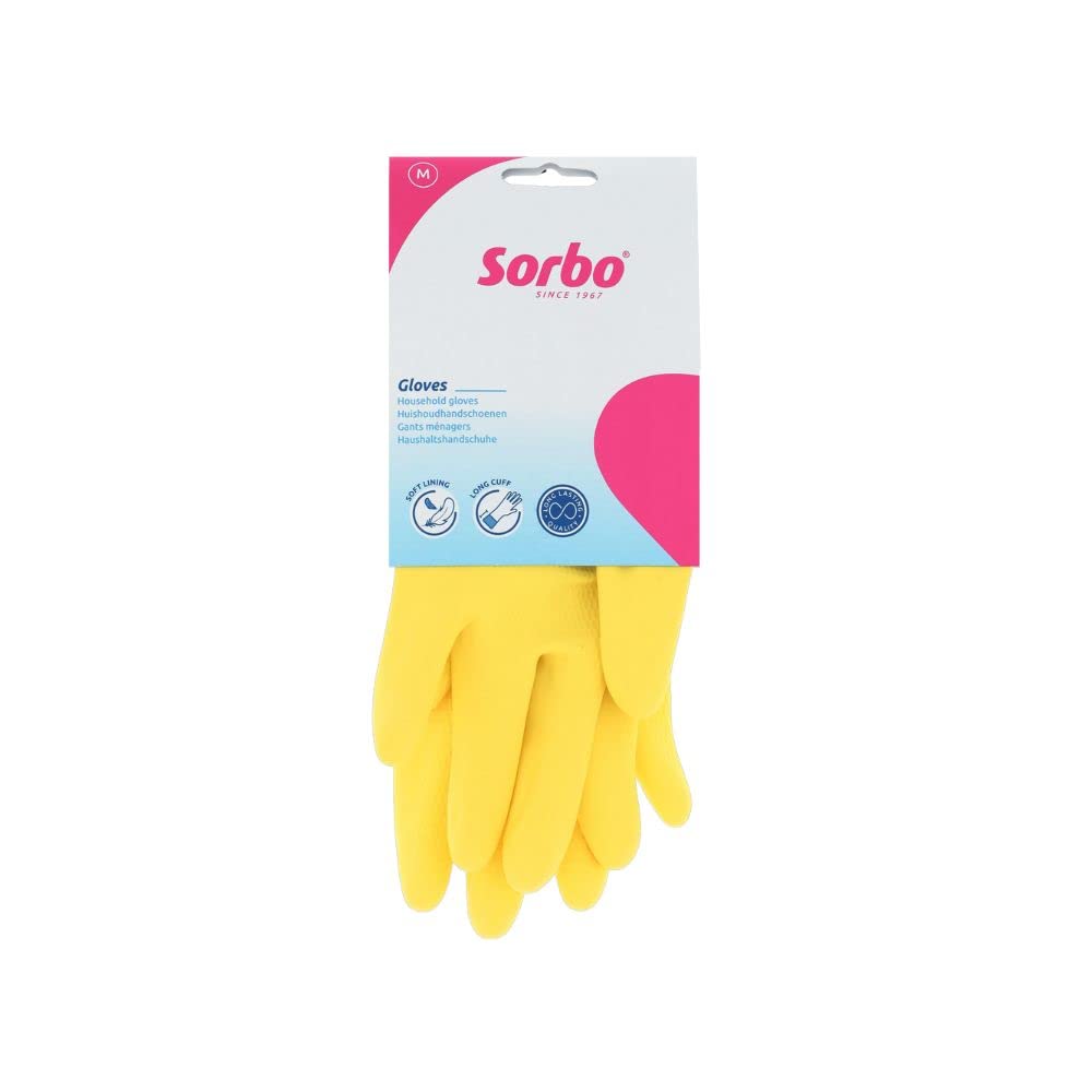 Sorbo Medium Household Yellow Rubber Glove, Everyday Cleaning Essential, Super Resistant and Durable, Long Cuff with Textured Palm and Finger Grips