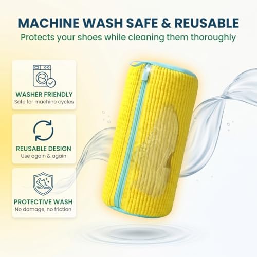 Image of Shoe Laundry Bag for Washing Machine, Reusable Zipper Plush Pouch for Sneakers, Delicates and Toys, 39cm, Yellow