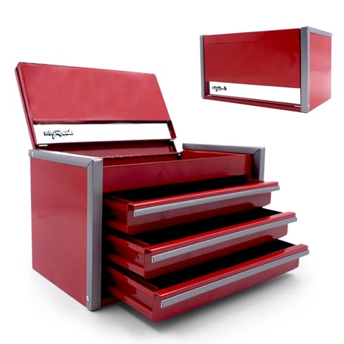 Mini-Werkzeugkasten aus Metall mit 3 Schubladen und oberer Aufbewahrung, tragbarer Mikro mit Fächern, multifunktionaler Werkzeugkasten für Werkzeugaufbewahrung und Organizer, Heimwerker (rot)