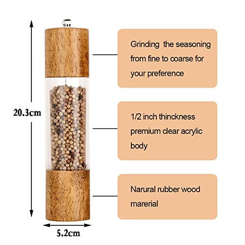 Haomacro Premium Acrylic Salt and Pepper Grinder Set, Manual Salt and Pepper Mills, Wooden Shakers with Adjustable Ceramic Core-Salt Grinder and Pepper Mill - Image 3