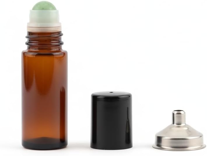 Frasco de vidro âmbar com esfera roll-on de jade Cchenxxi, verde, 50 mL, com funil e abridor