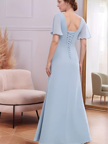 Chiffon Mother of The Bride Dresses for Wedding Long Bridesmaid Dress with Sleeves Ruffle Formal Wedding Guest Dresses2