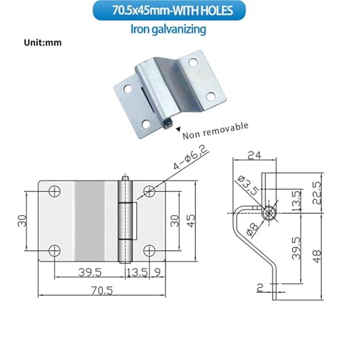 Charnière à angle convexe perforée avec trous de fixation 70.5X45 mm - 3