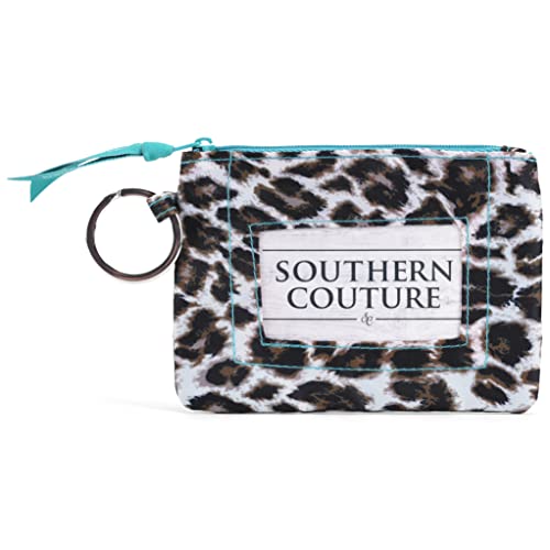 Leopard Print Natural Brown 5 x 4 Polyester Fabric Zippered ID Wallet With Ring