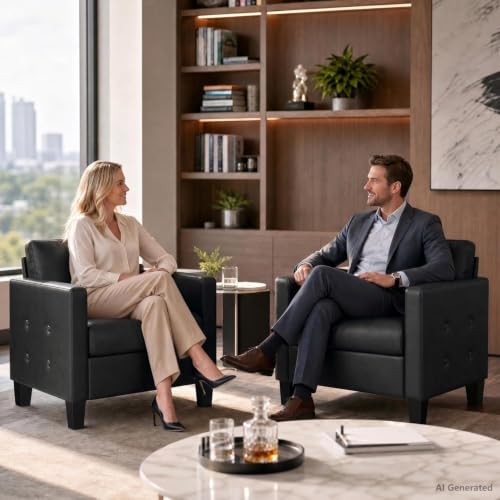 Image of STHOUYN Black Comfy Accent Chair, Faux Leather Living Room Chair