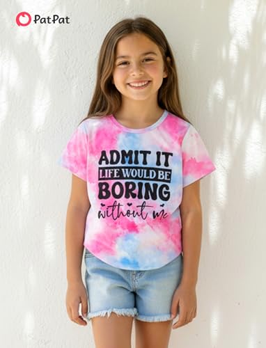 Image of PATPAT Girls Crewneck Short Sleeve Graphic Tees Animal Print Shirts Cute Summer Outfits 5-12 Years