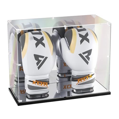 KOLIPI Boxing Glove Display Case with Mirror Back and Base, Acrylic Display Case with Stand for Full Size Boxing Glove, Watch The Video to Assemble (17x8x13 inch, 43x20x33 cm)