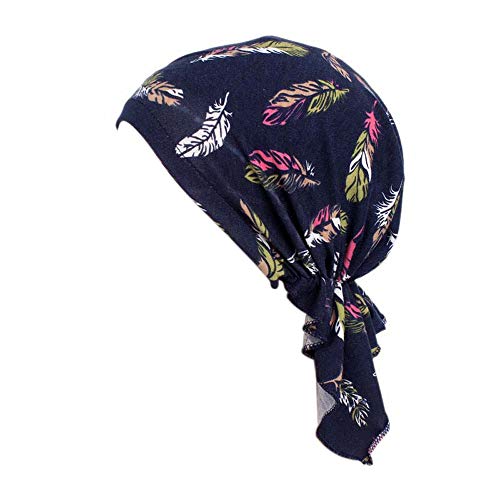 Locisne Femmes Imprimé Pré Tyle Head Scarf Turban Chapeaux Chemo Beanie Écharpe Chapeaux pour le Cancer, Chemo, Perte de cheveux (FEATHERBLUE)